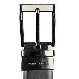 Perry Ellis Mens‎ Reversible Belt Black Brown Genuine Leather Sz. 36 Work Casual